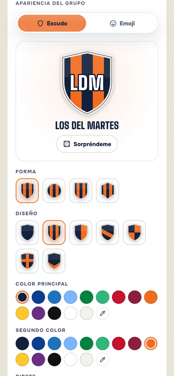 Captura de la app QuiniClub: El editor del escudo de la peña