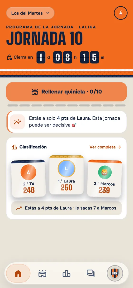 Captura de la app QuiniClub: El escudo, siempre a mano en el menú