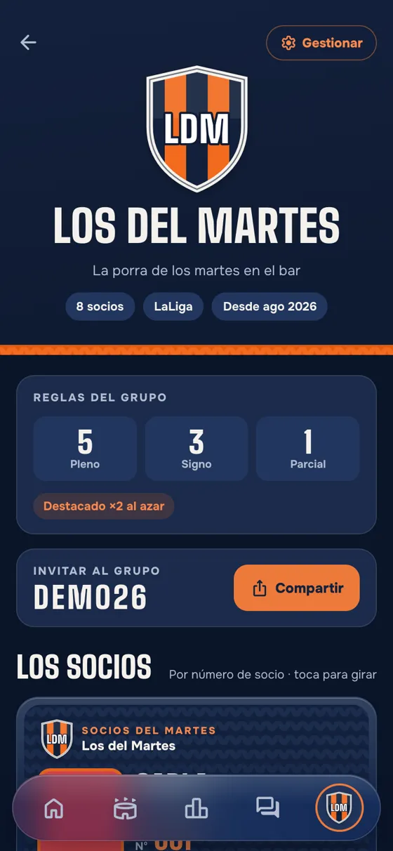 Captura de la app QuiniClub: La ficha de la peña: reglas e invitación